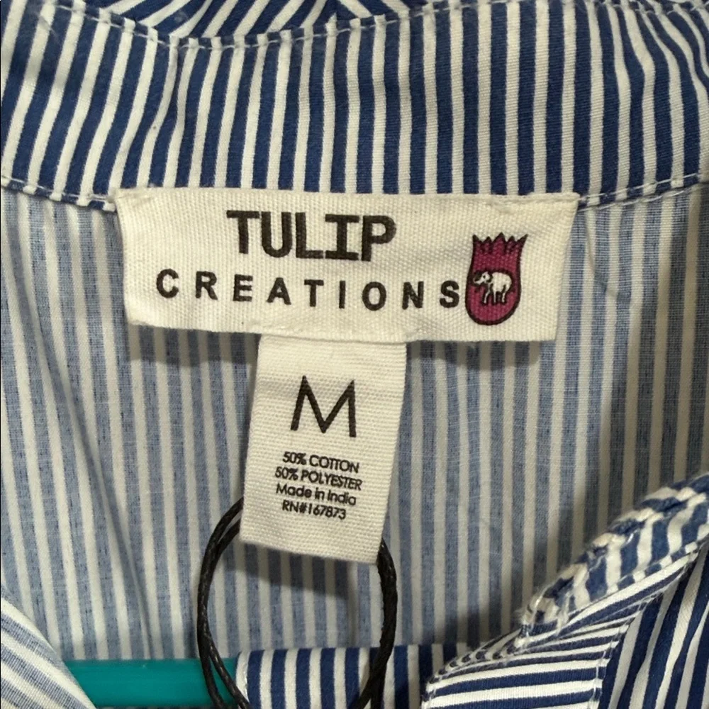 Tulip Creations Drop Waist Striped Blue Sleeveless Dress - Picture 4 of 6